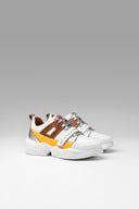 Sneakers Gem Strap White Yellow Brown Platinum Metalized Studs