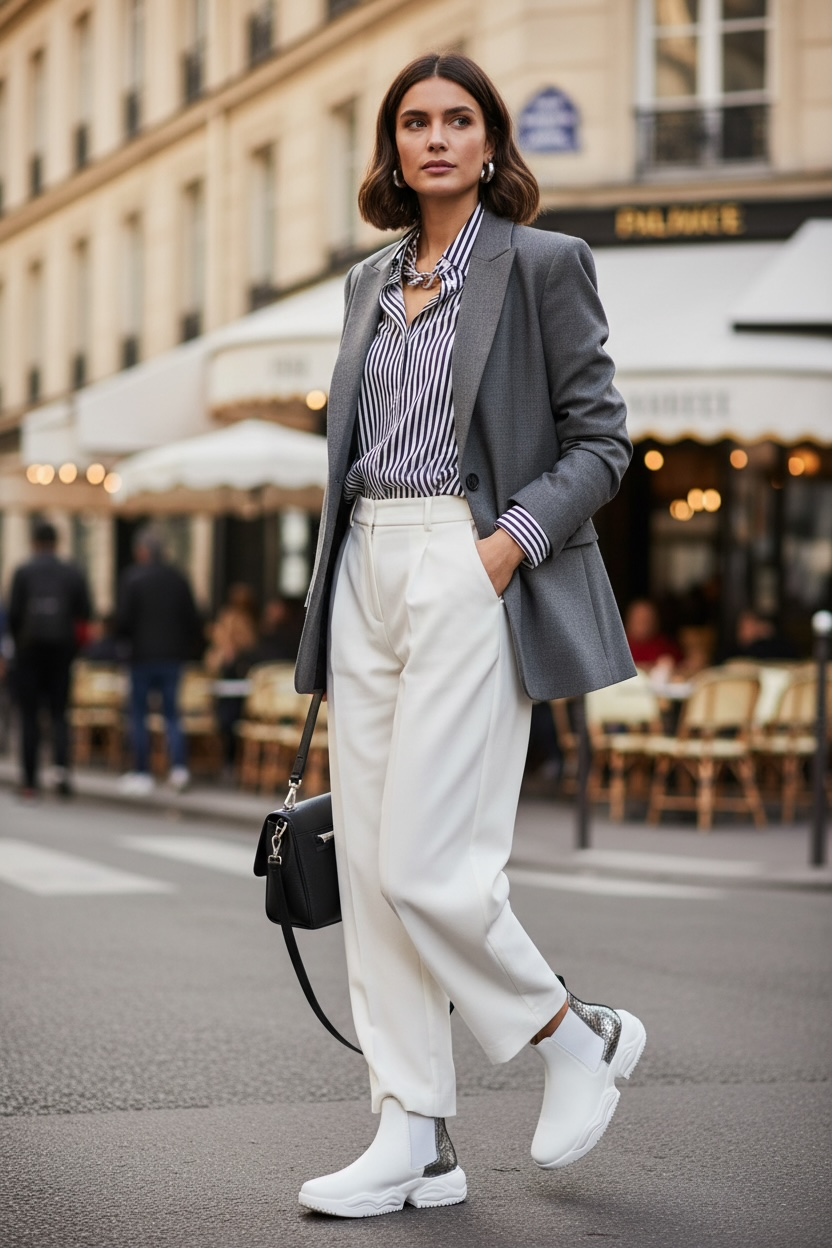 Sneakers Top Elastic White Peltre Green Metalized