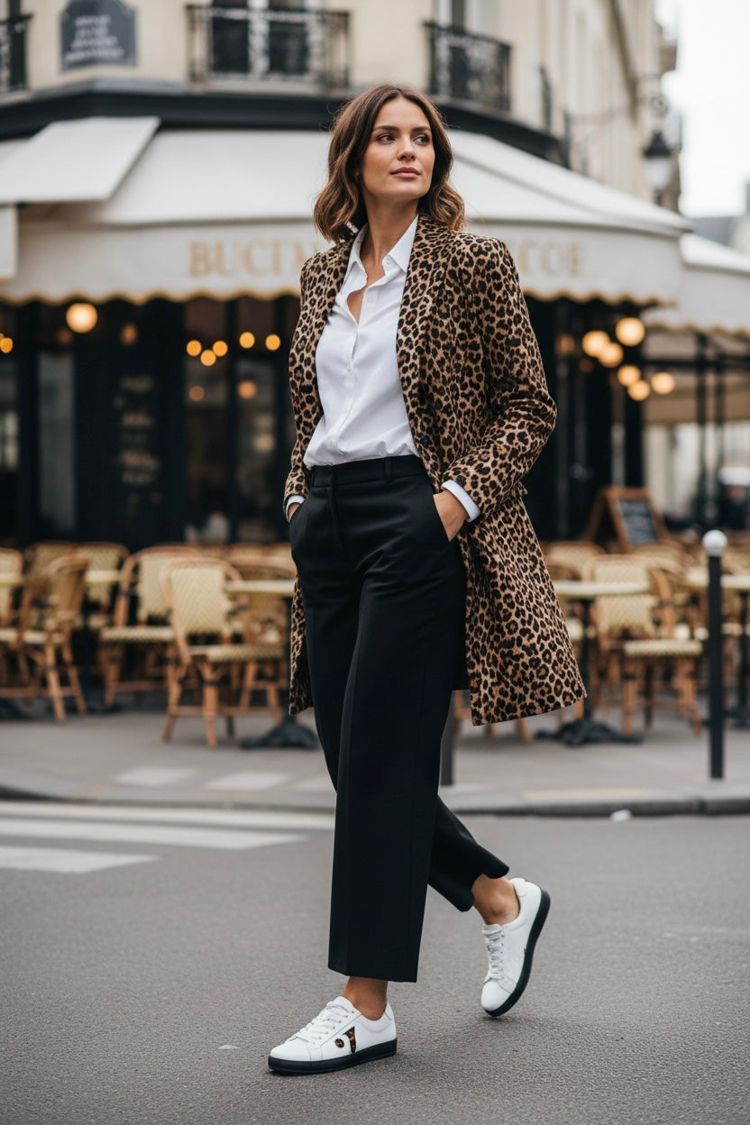 Sneakers Icon Base White Black Animal Print Brand